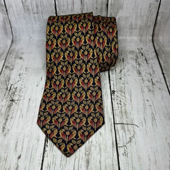 Vintage Men’s Salvatore Ferragamo 100% Silk Bird Tie - Made In Italy - Picture 1 of 6